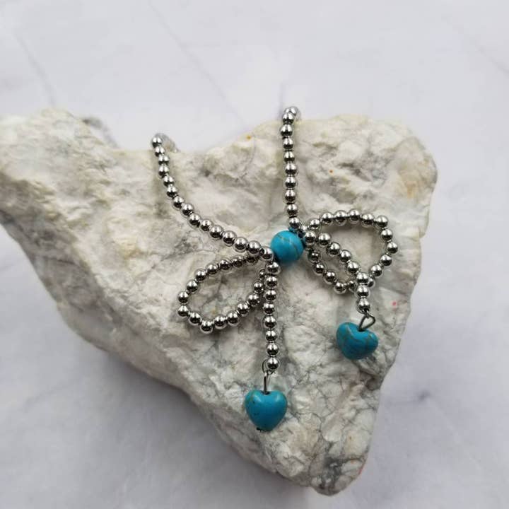 The Pretty Jewellery - Vente Colliers à pendentif - Collier Cœur Turquoise avec Nœud2