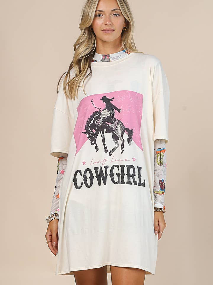 AV1202-CARLA WESTERN COWGIRL GRAPHIC T-SHIRT DRESS for wholesale by Avery