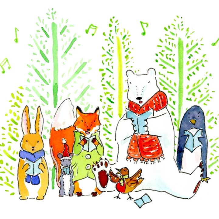 SquidCat, Ink - Wholesale Art Print - Christmas Carolers Art Print2