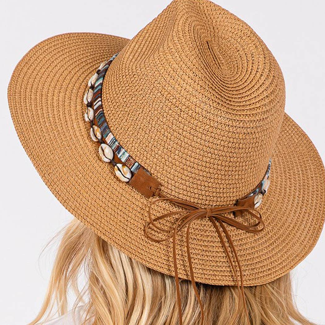 3AM BY H&D ACCESSORIES - Wholesale Straw Hat - Women's -  STRAW SUN HAT WITH SELL AND MULTI COLORED BAND.3