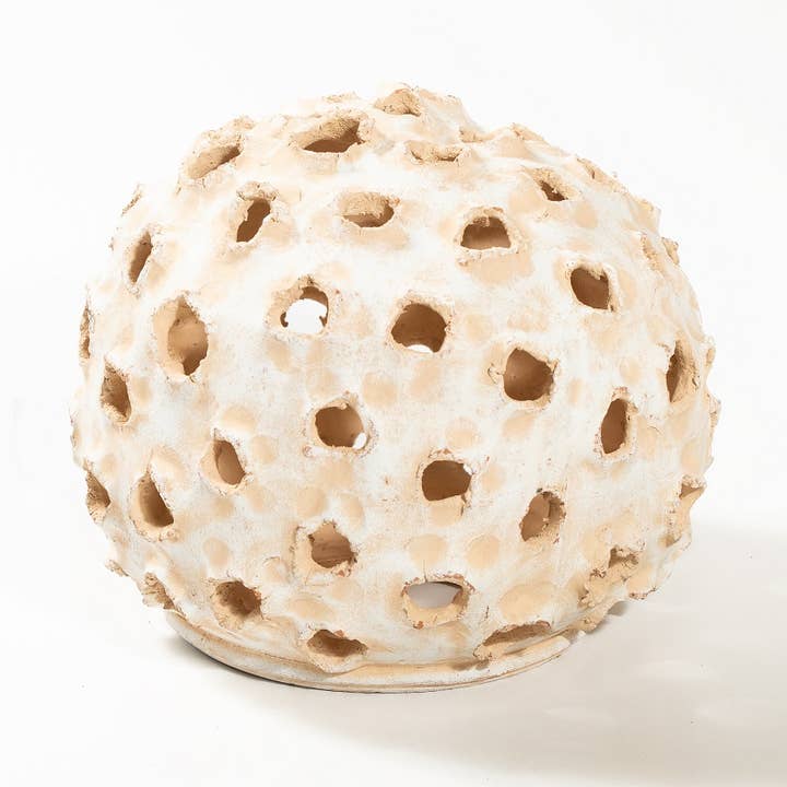 Lg Round Object With Holes White Ivory 10.5"X10.5"x9" for wholesale by BIDKhome