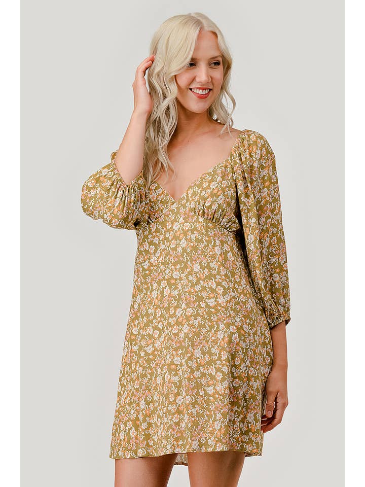 Olive Combo Floral Casual Mini Dress, WD62070 for wholesale on Faire7