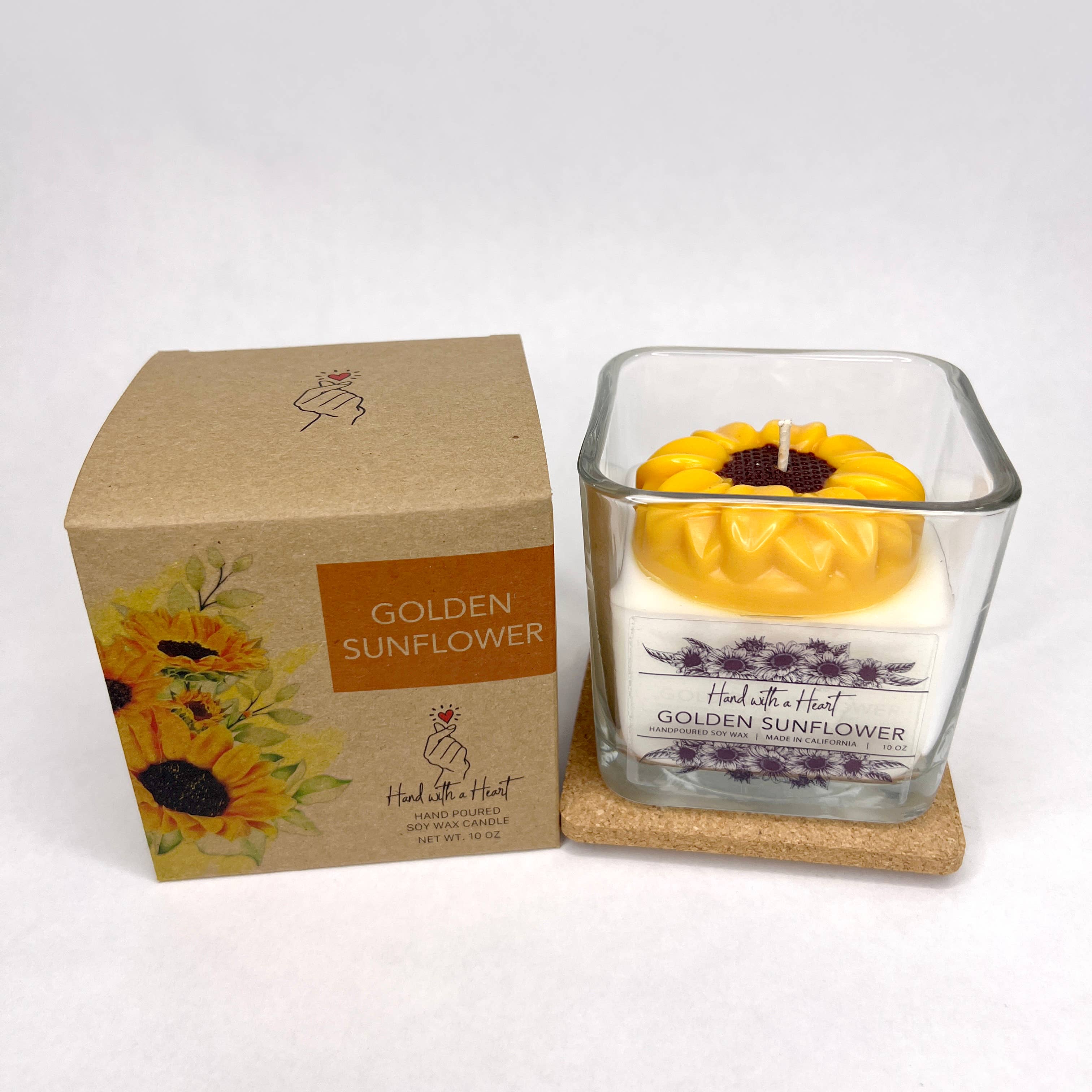 Hand with a Heart - Wholesale Novelty Candle - Golden Sunflower Soy Wax Candle0