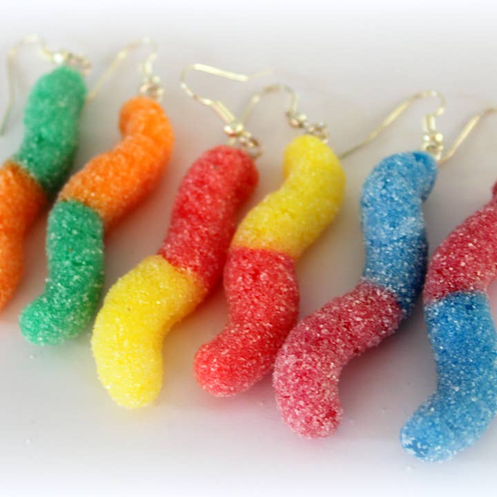 Sour Gummy Worm oorbellen voor wholesale door Sweets & Pearls