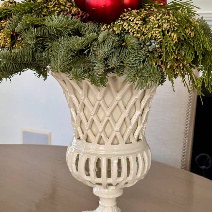 The Enchanted Home - Wholesale Urn - White Lattice 16" Urn in Cast Aluminum