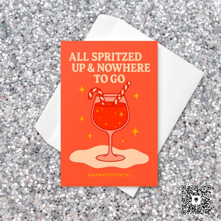 Carte de vœux amusante : Tout apprêté et nulle part où aller Carte de cocktail rétro de Noël pour la vente par Hot Mess Paper Co.