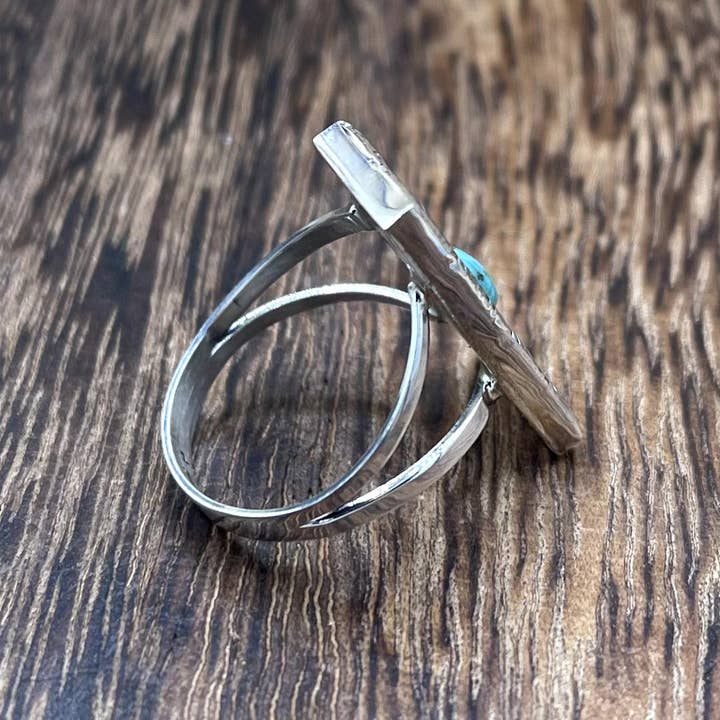 Native City Jewelry - Wholesale Cocktail/statement ring - Native American Navajo Handmade Silver Band shadowbox Turquoise Ring Felix Perry2