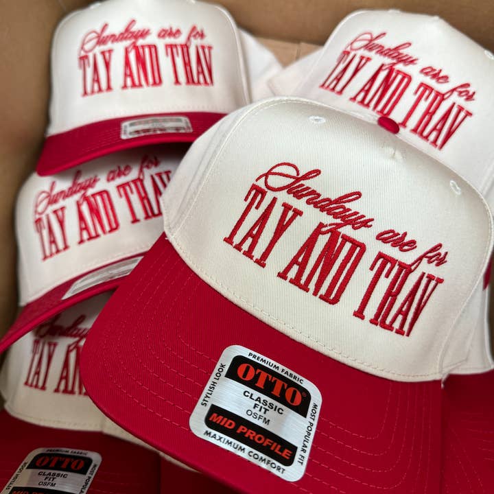 KENZKUSTOMZ - Wholesale Trucker Hat - Women's - Sundays Are For Tay + Trav - Red Vintage Trucker Hat
