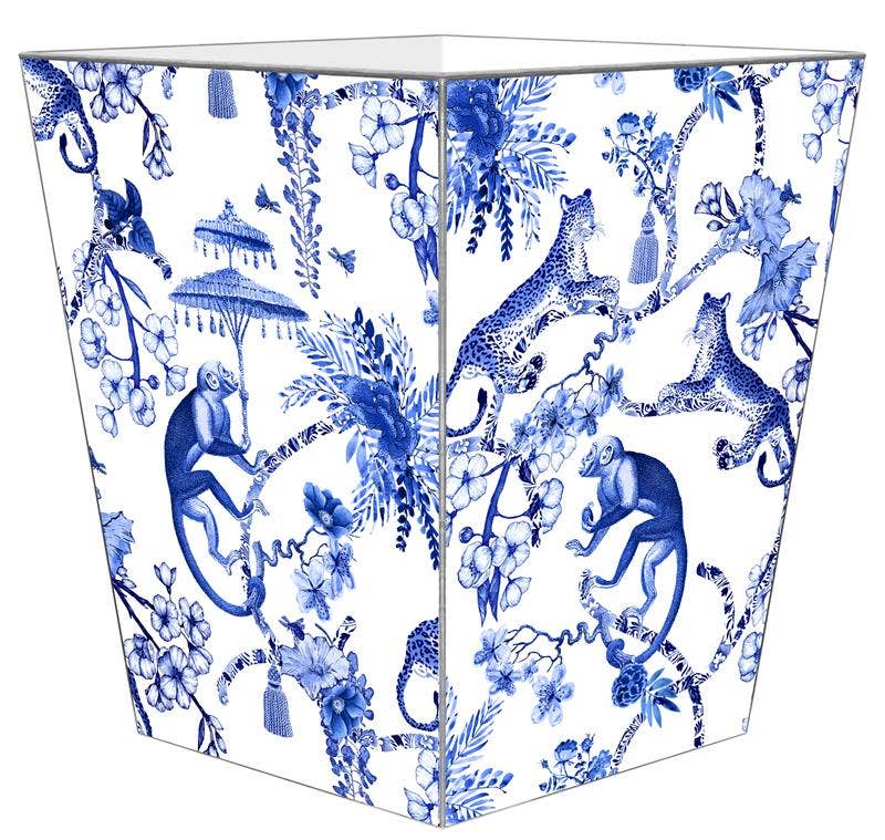 Marye-Kelley - Wholesale Trashcan/Trash Bin - WB9197- Chic Monkey Toile Blue Wastepaper Basket1