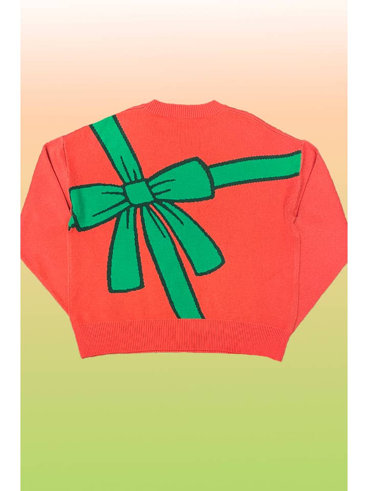 Red multi Gift wrap sweater for wholesale on Faire