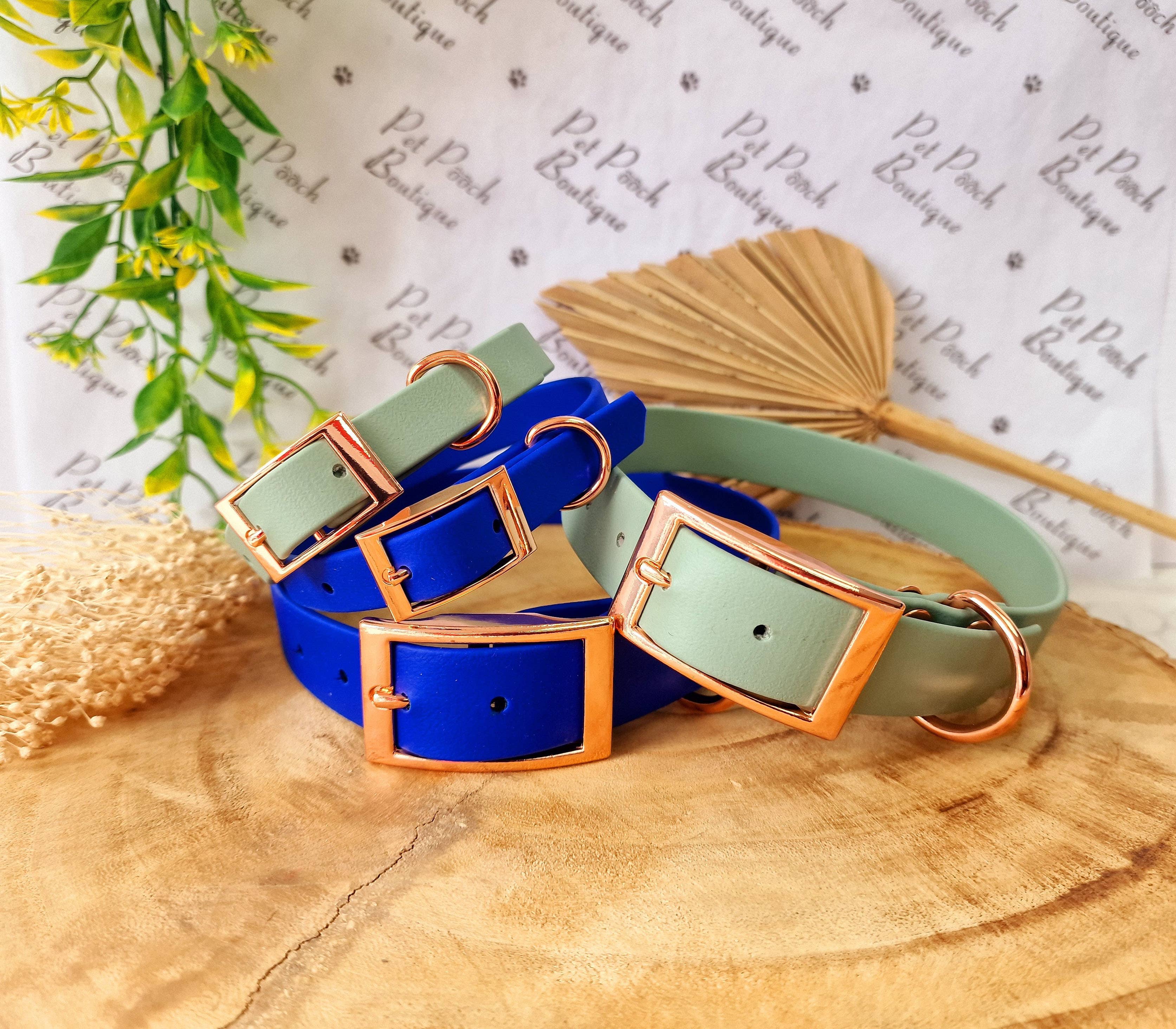 Pet Pooch Boutique - Vente Collier – chien - Collier pour chien en Biothane vert sauge - Accessoires en métal - Fait main2