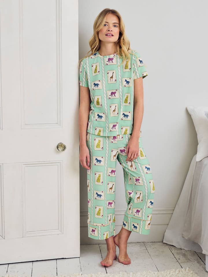 Organic Cotton Playing Card Animals Print Long Pyjama Set for wholesale by Chelsea Peers