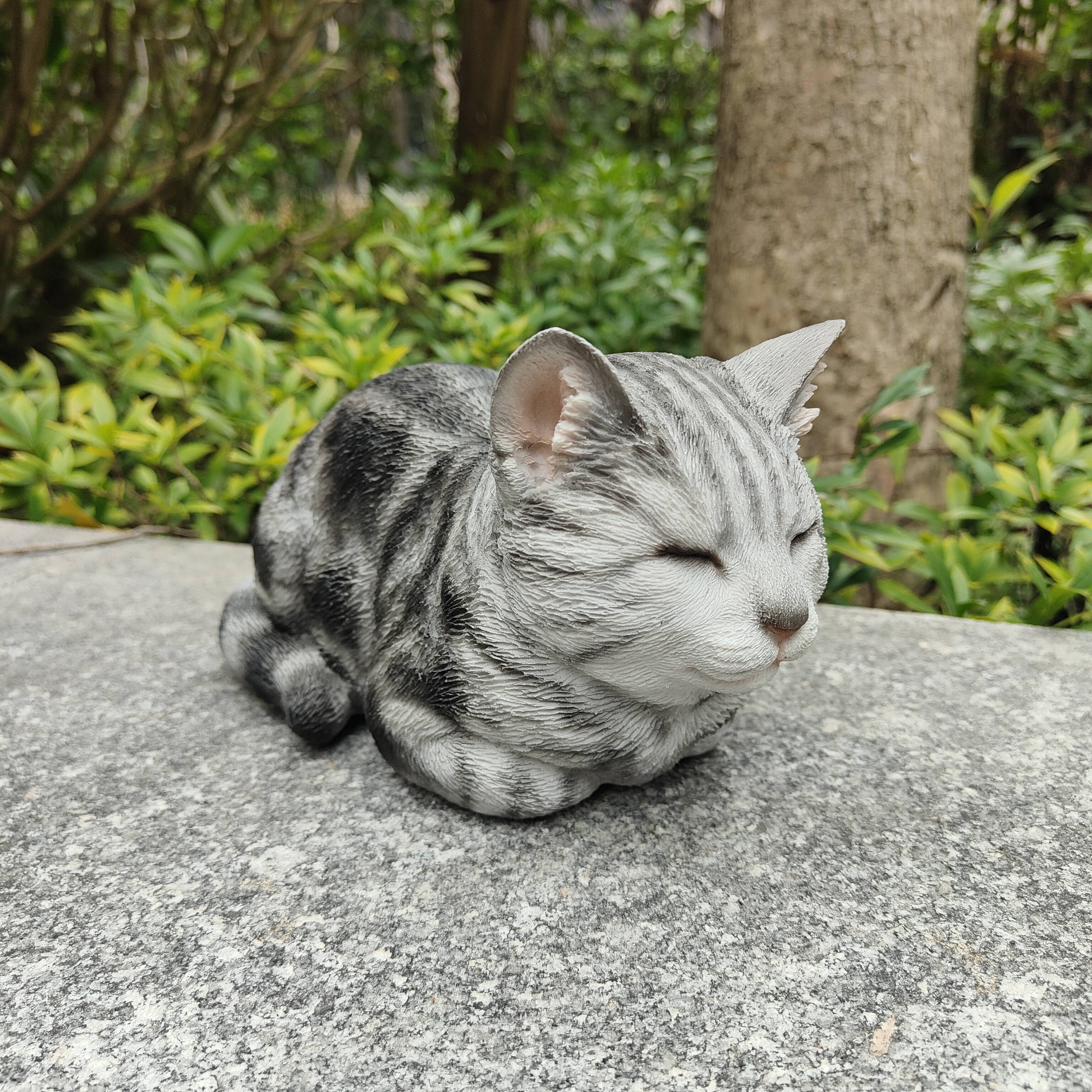 Hi-Line Gift Ltd. – wholesale Decorative figurine – Whimsical Grey and White Polyresin Napping Cat Figurine0