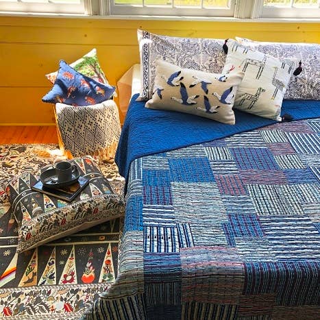 Colcha King, 108 x 90 cm, diseño de retazos a rayas índigo para venta al por mayor de natural habitat