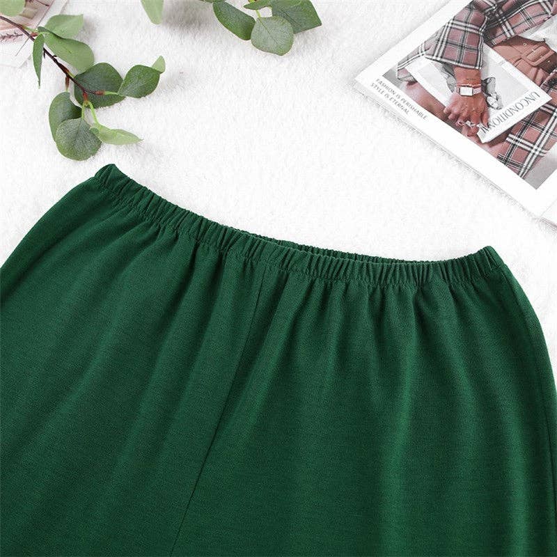 GREEN Color Block Long Sleeve Lapel Button-Up Blouse and Pants Set - Cozy Homewear Pajamas for wholesale on Faire8