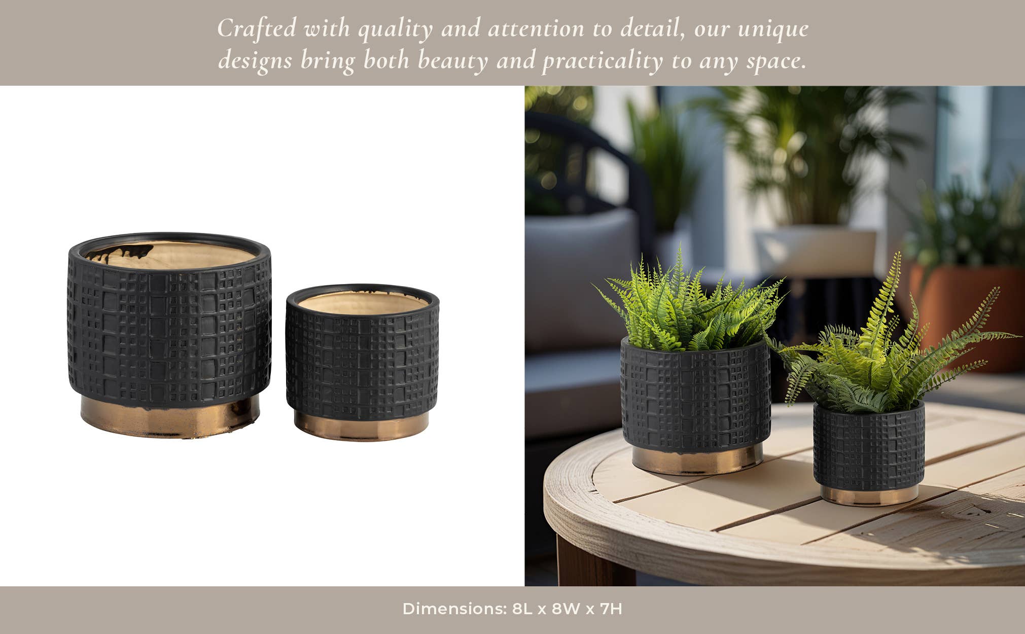 Sagebrook Home - Wholesale Plant Pot - Planter Set of 2 - Black Ceramic Raised Mesh, 6/8 in.11