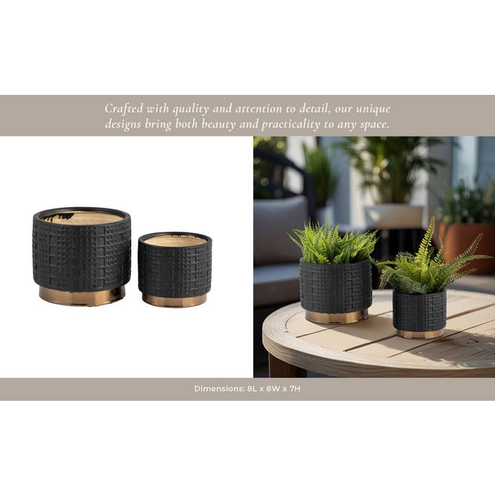 Sagebrook Home - Wholesale Plant Pot - Planter Set of 2 - Black Ceramic Raised Mesh, 6/8 in.11