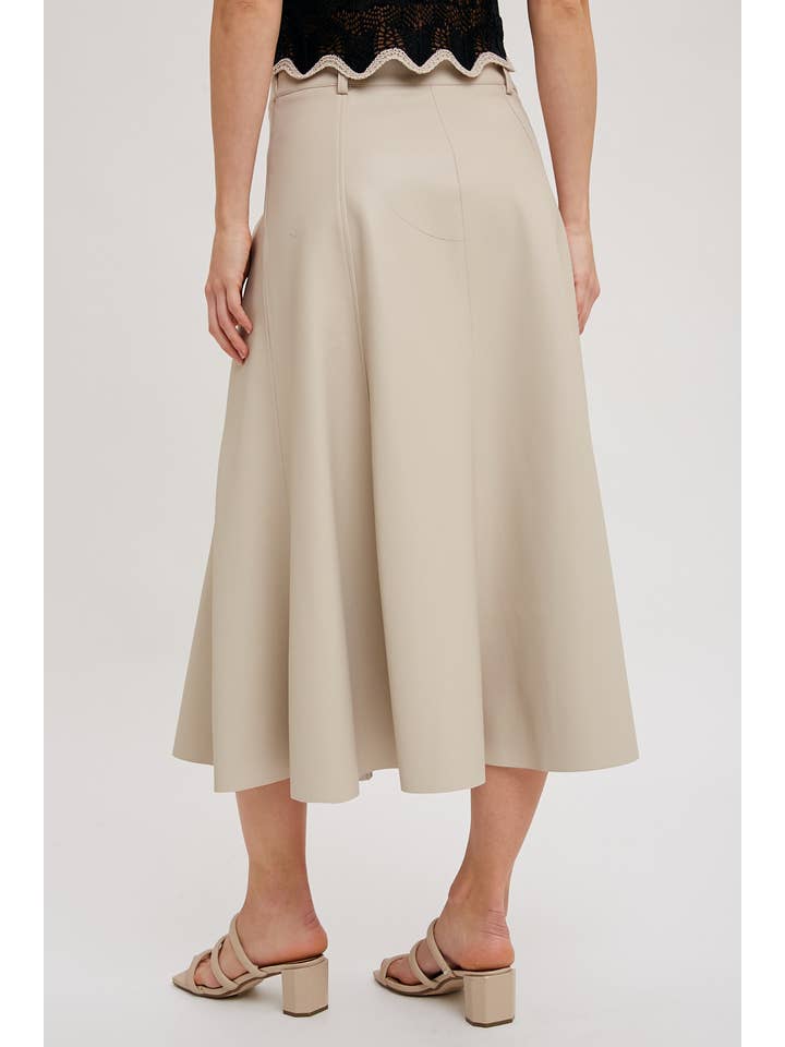 Bluivy - Wholesale Skirt - Women's - FAUX LEATHER FLARE MIDI SKIRT7
