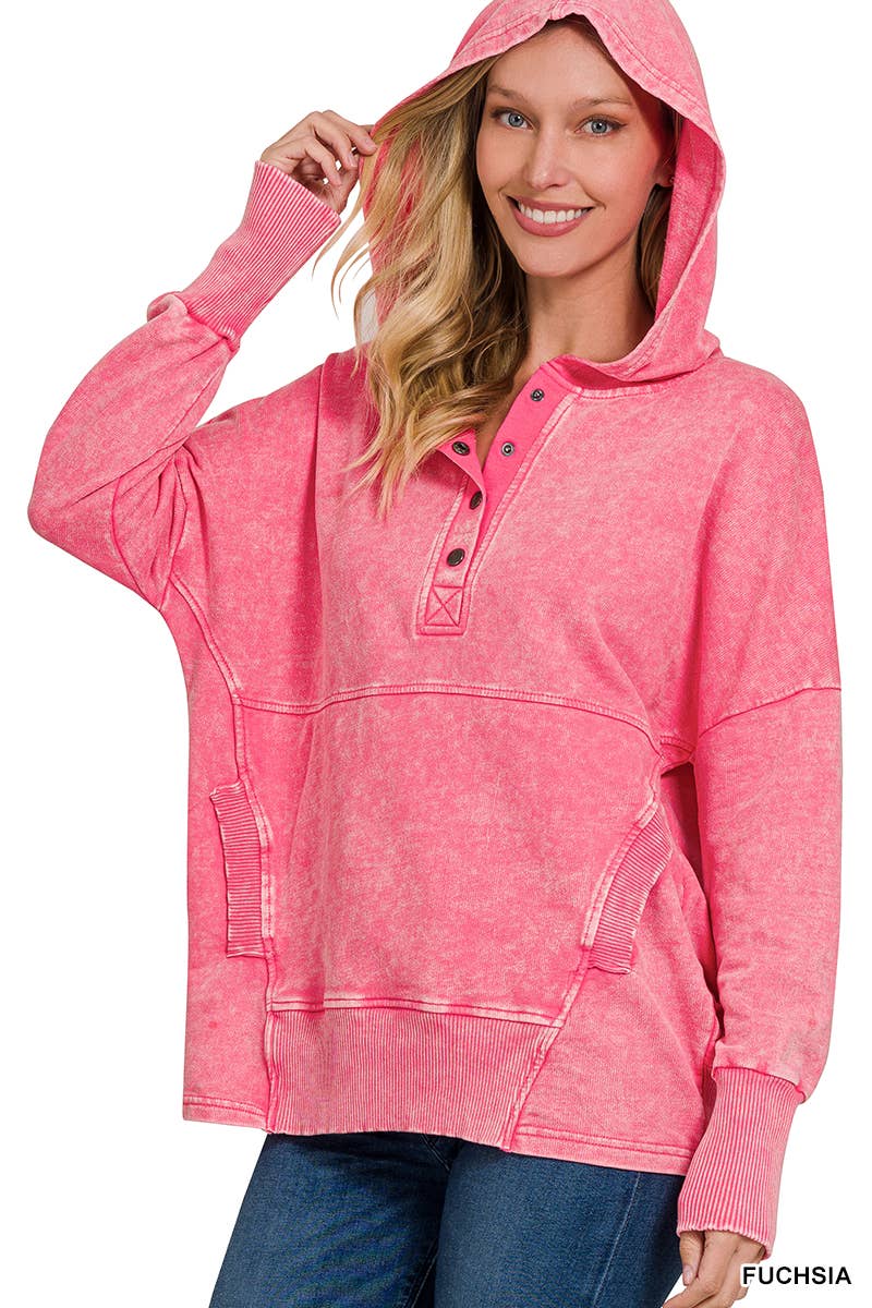 42POPS - Wholesale Hoodie - Women's - ,.._ 1015 French Terry Acid Wash Kangaroo Pocket Hoodie SI-253280