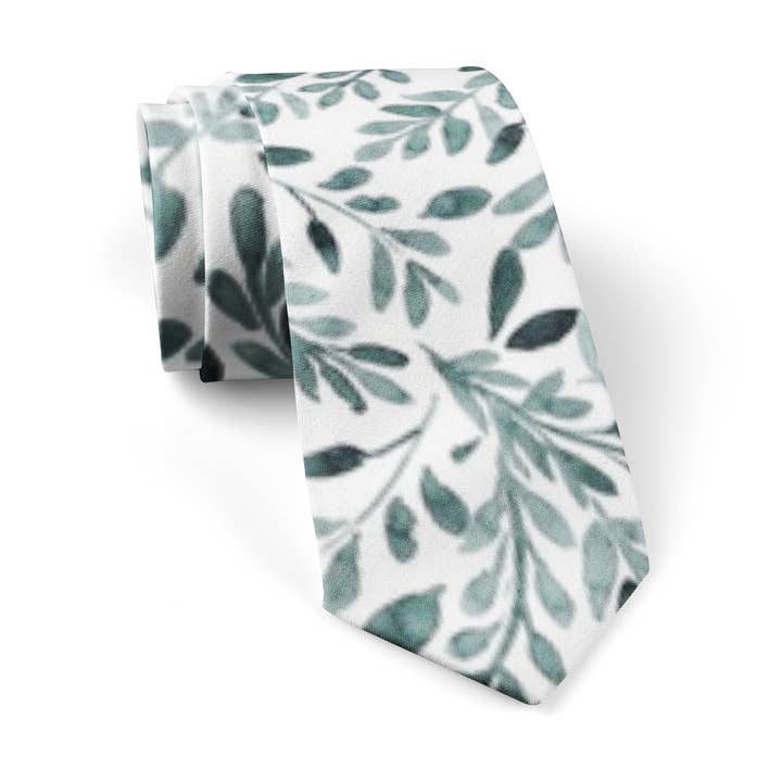The ‘August’ Tie / Green and White Floral Necktie for wholesale by Birch Craft & Co.
