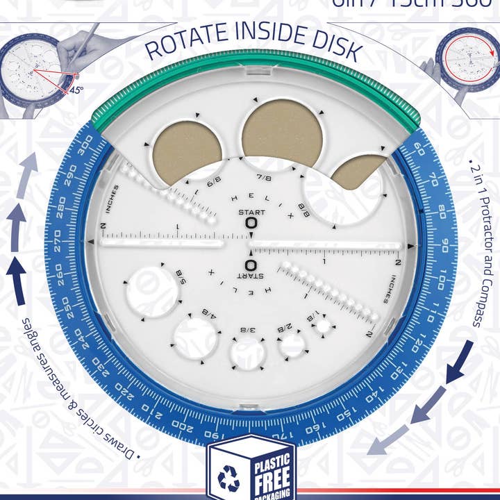 Outil 2 en 1 pour le rapporteur et la boussole 360° Angle & Circle Maker pour la vente par Janod