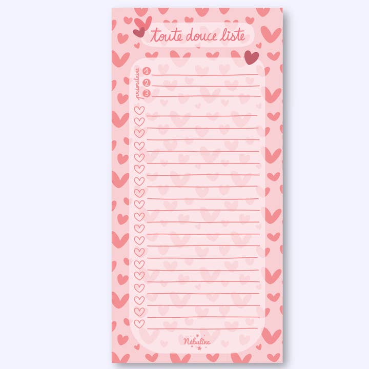 To Do List "Toute Douce Liste" Coeurs pour la vente par Nébuline
