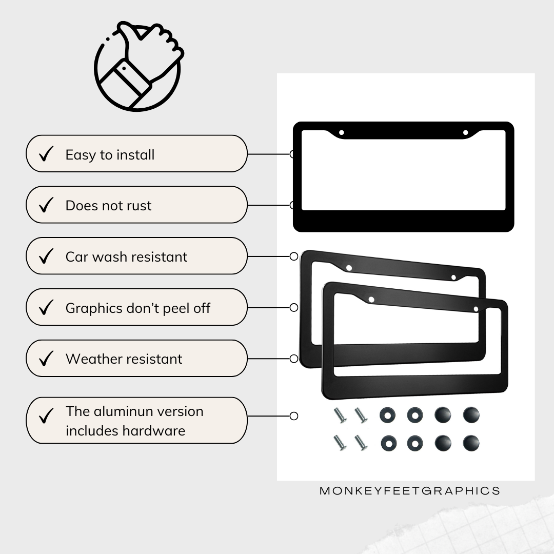 MonkeyFeetGraphics - Wholesale Car Decorative Charm - Unisex - Custom Car License Plate Frame Black Plastic or Aluminum Truck Car Van Décor Vehicle Accessories Auto Parts3