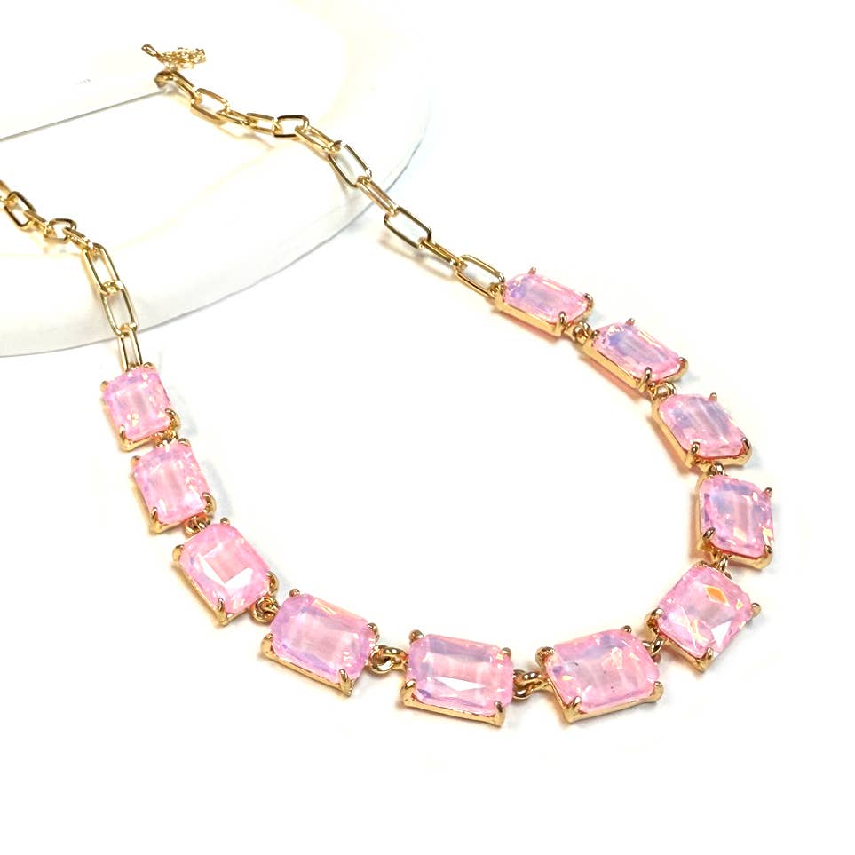 StarryNYC - Wholesale Link & chain necklace - Rectangle Crystal Glass Linked Statement Chain Necklace 36