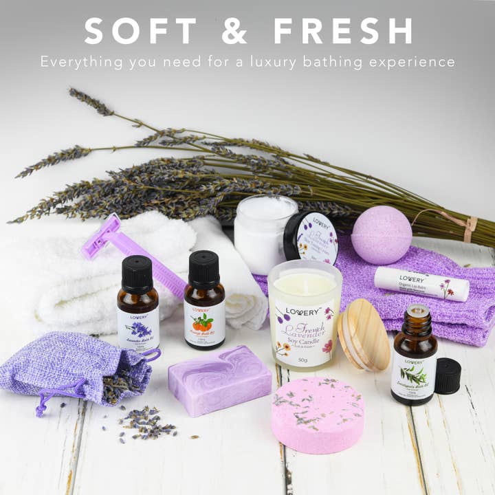 Lovery - Wholesale Bath & Body Set - Handmade Bath Gift Set, French Lavender Spa Gift Box, 18pcs