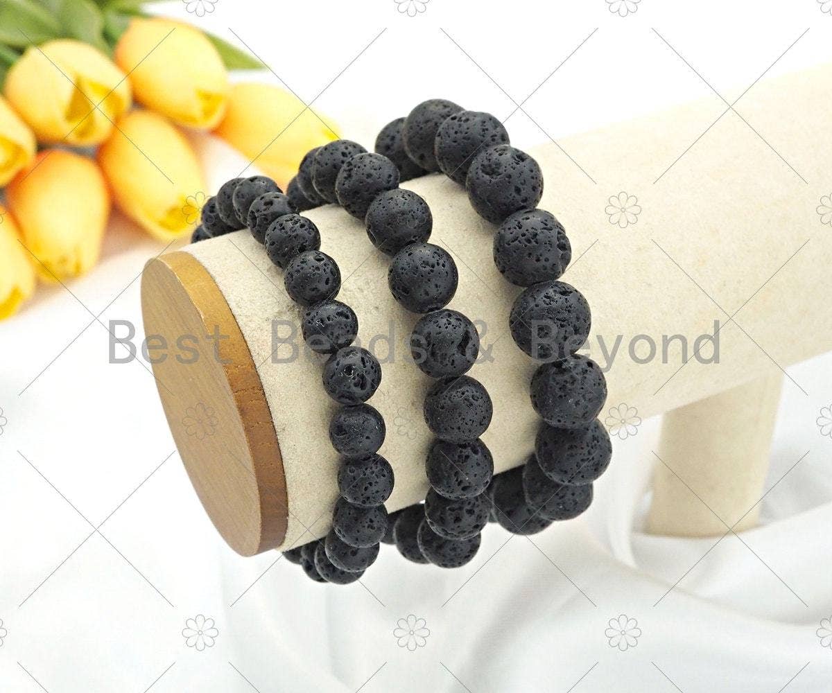 BestBeads&Beyond - Wholesale Beaded bracelet - Natural Black Lava Stretchy Bracelet,SKU#EF47