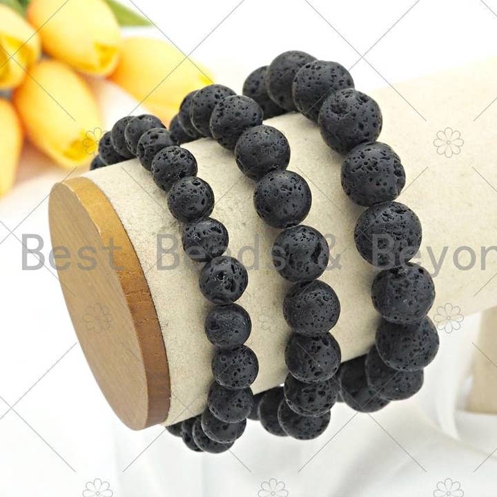 BestBeads&Beyond - Wholesale Beaded bracelet - Natural Black Lava Stretchy Bracelet,SKU#EF470
