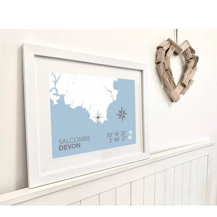 Impresión de mapa costero de Salcombe para venta al por mayor de SeaKisses