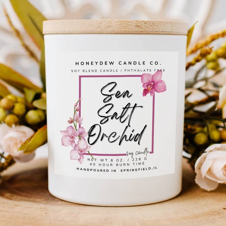Vela Sea Salt Orchid de 8 oz. para venta al por mayor de Honeydew Candle Co.