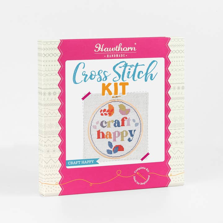 Hawthorn Handmade - Wholesale Embroidery/Cross Stitch Supplies - Craft Happy Cross Stitch Kit | Beginner Craft Kit