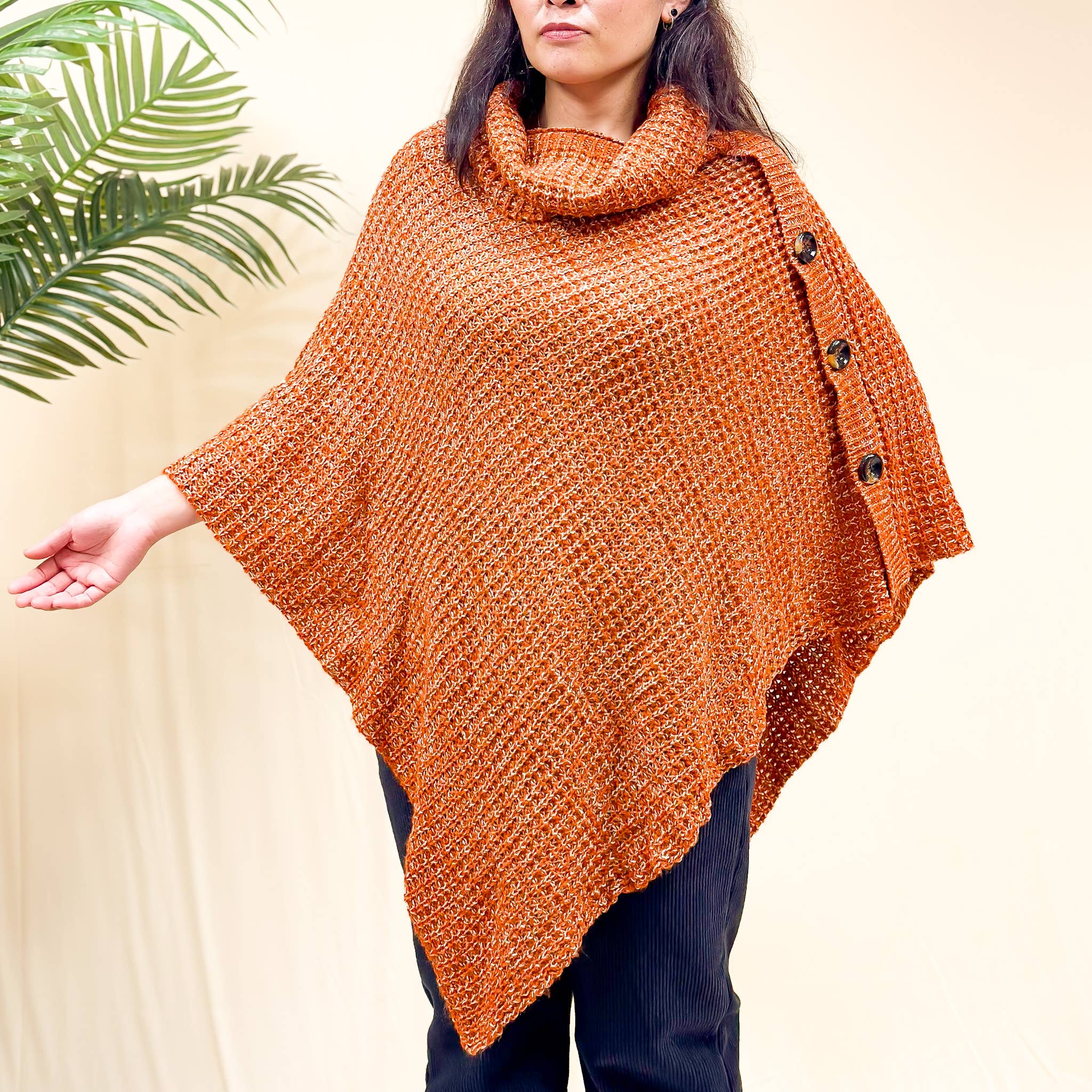 Karma Nepal Crafts - Wholesale Poncho - Women's - Hand Knit Turtle Neck Two Way Fall/Winter Poncho21