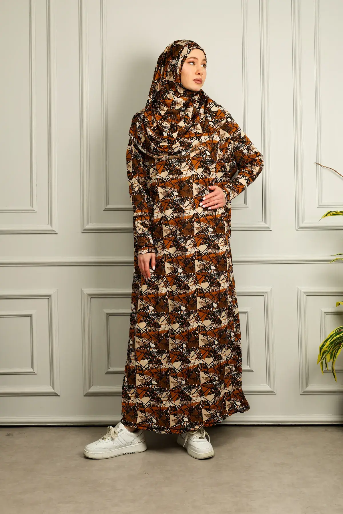 Meyran - Wholesale Kaftan - Women's - One-Piece Geometric Print Prayer Abaya 0