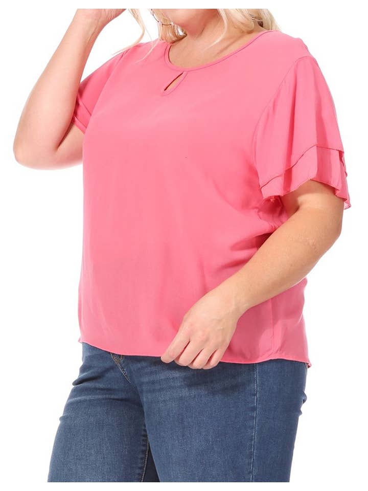 MOA COLLECTION - Wholesale Blouse - Women's - Women's Plus Size Short Sleeve Round Neck Blouse Top35