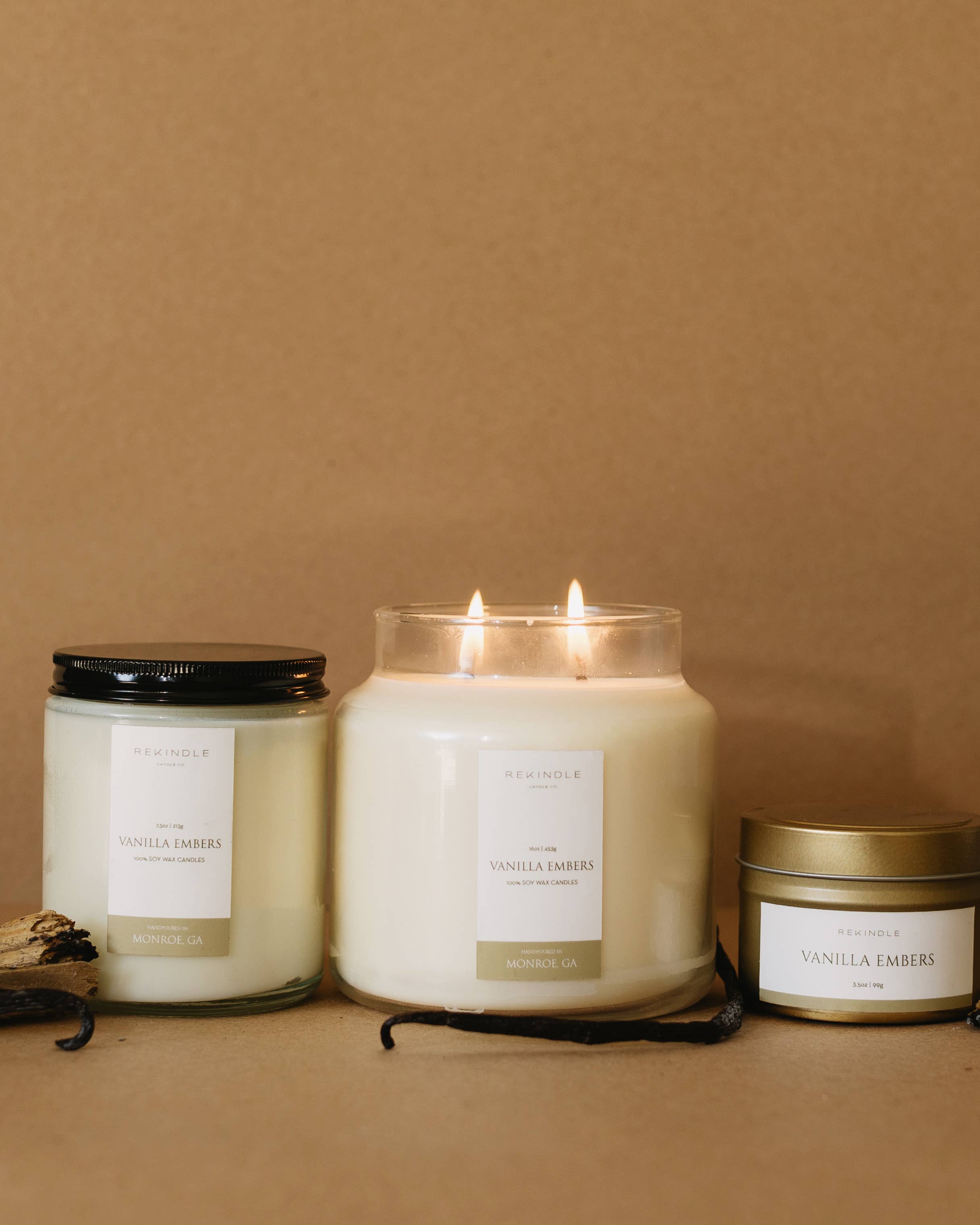 Rekindle Candle Co - Vente Bougie en bocal - Bougie en cire de soja à la vanille et aux braises (Arrêtée)4