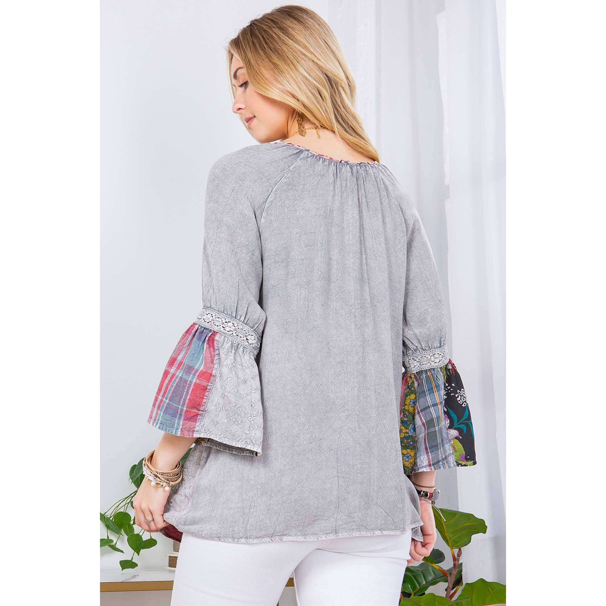 Young Threads - Wholesale Tunic - Women's - Peasant Top with Print Checks Patchwork (New Color)4