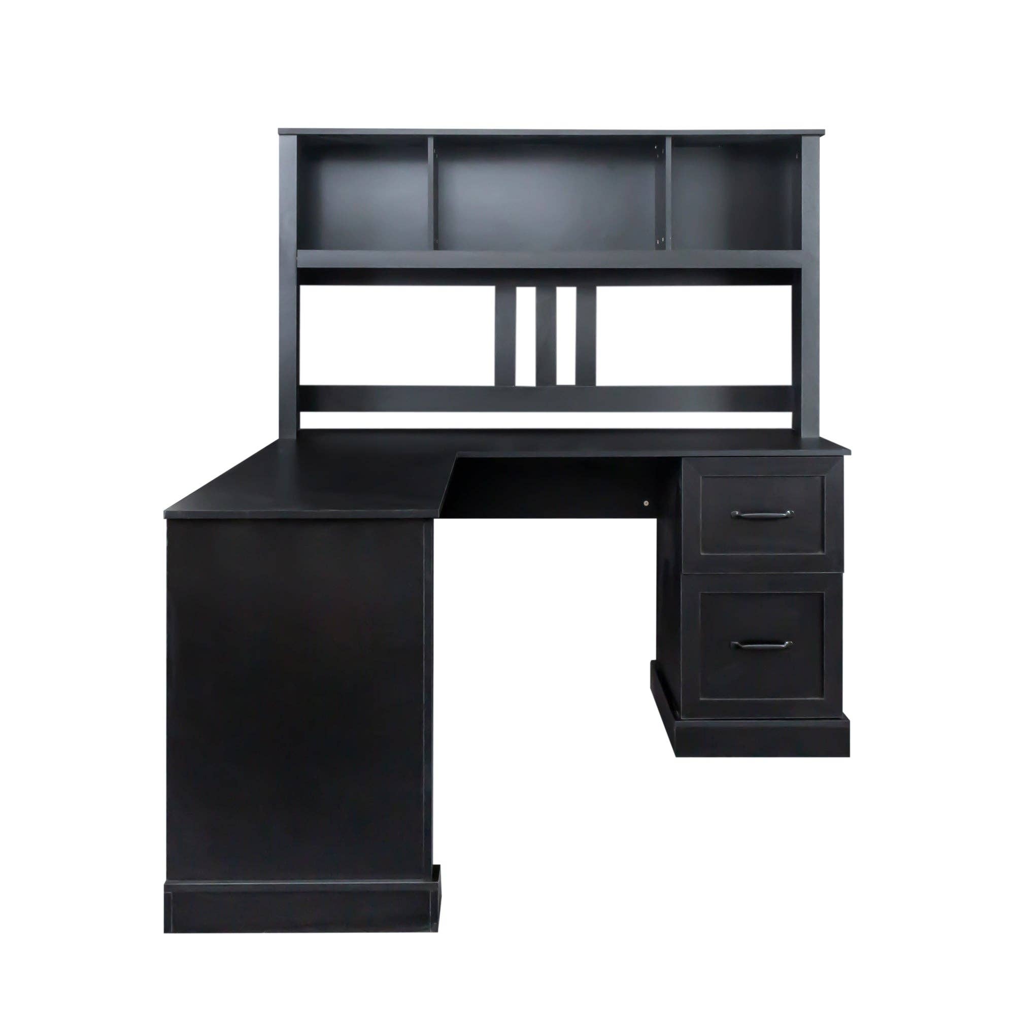 39F Inc. - Wholesale Desk Set - 60in Corner Office Computer Desk with Hutch-Antiqued Black11