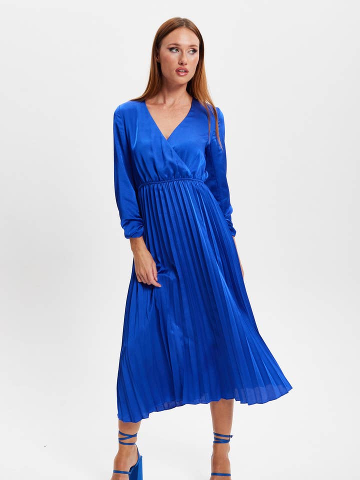 Liquorish Royal Blue Midi Dress With Pleat Details for wholesale by Liquorish