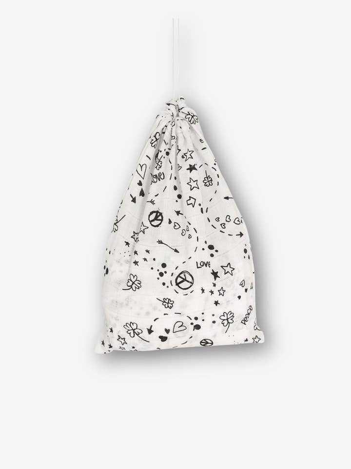 Muslin tyg ekologisk bomull 60x60cm • Kärlek & fred • uppsättning av 2 för wholesale av hutch&putch