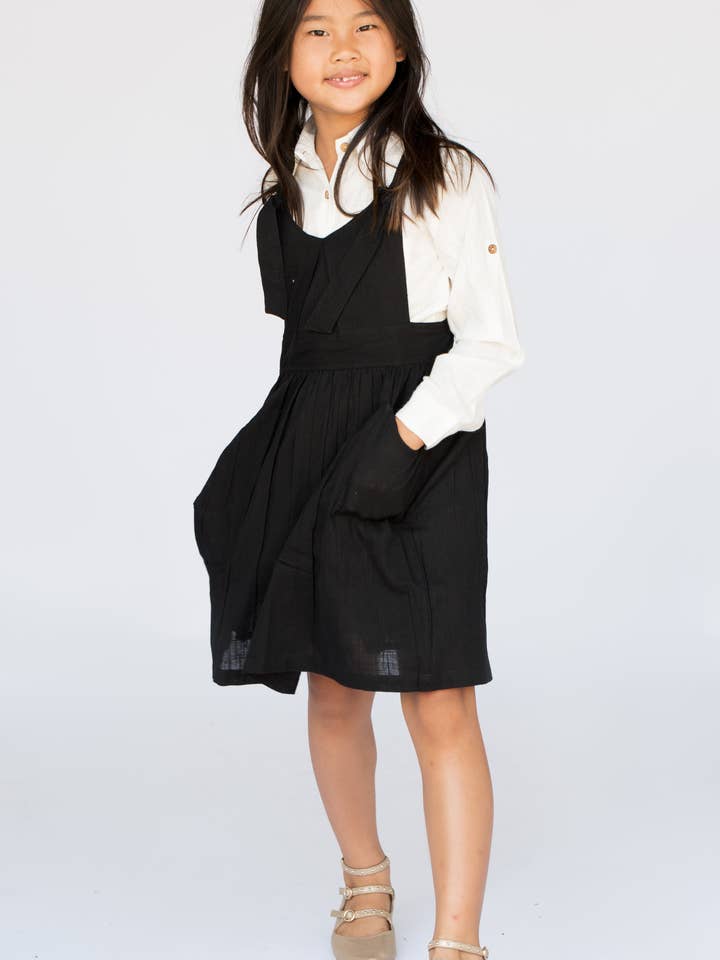 Black Overall Dress & Shirt Two Piece Set for wholesale by Yo Baby