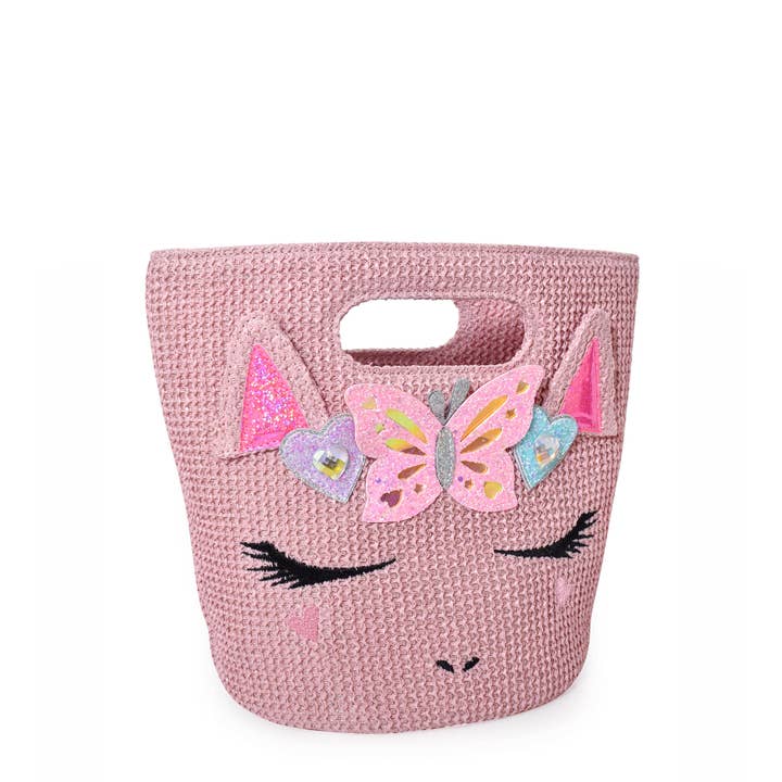 OMG Accessories - Wholesale Tote Bag - Kids - Miss Gwen Unicorn Pink Straw Top-Handle Mini Tote Bag
