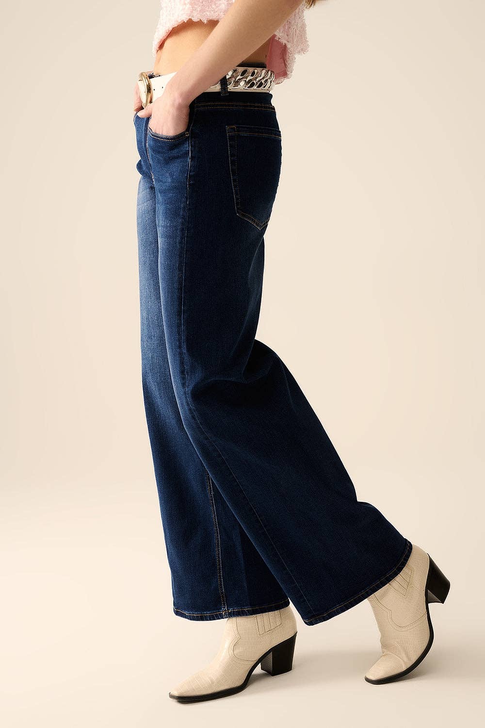 BLUE dark wash Wide Leg Stretch Denim Jeans for wholesale on Faire1