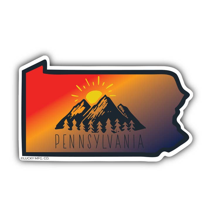 Pennsylvania Map Mountain Range Vinyl Sticker for wholesale by Lucky Mfg. Co.