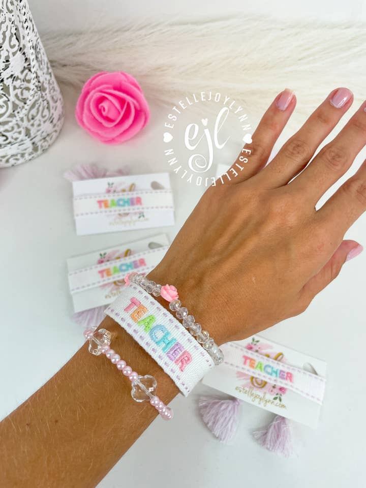 Teacher Embroidered Tassel Bracelet / Teacher Bracelet for wholesale by EstelleJoyLynn, LLC
