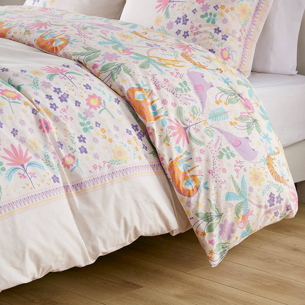 Olliix - Vente Parure de lit - Ensemble de housse de couette réversible en coton pour enfants avec animaux floraux5