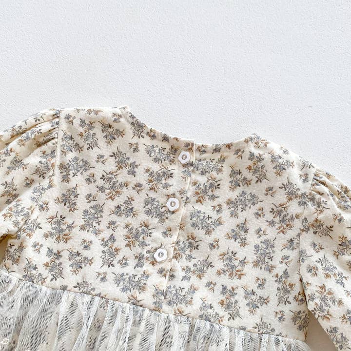 Beige New Arrival Baby Floral Princess Onesie Dress For Girls With Lace for wholesale on Faire