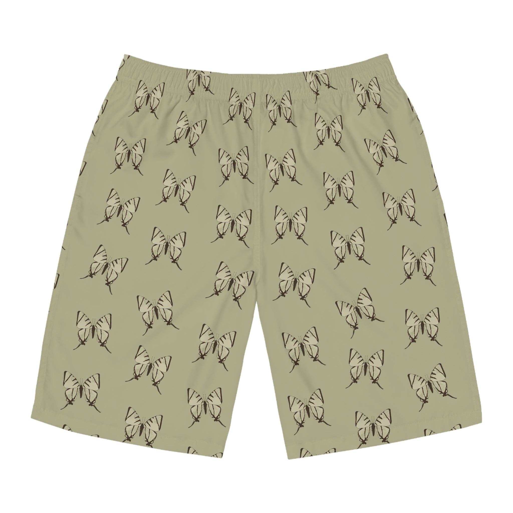 Seam thread color automatically matched to design Butterfly Khaki Men's Board Shorts for wholesale on Faire1